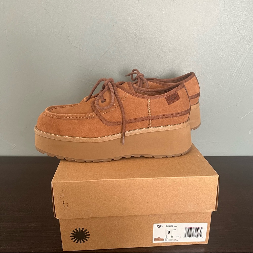 Ugg CityFunc Lace-up Platform Suede Shoes Chestnut size 8